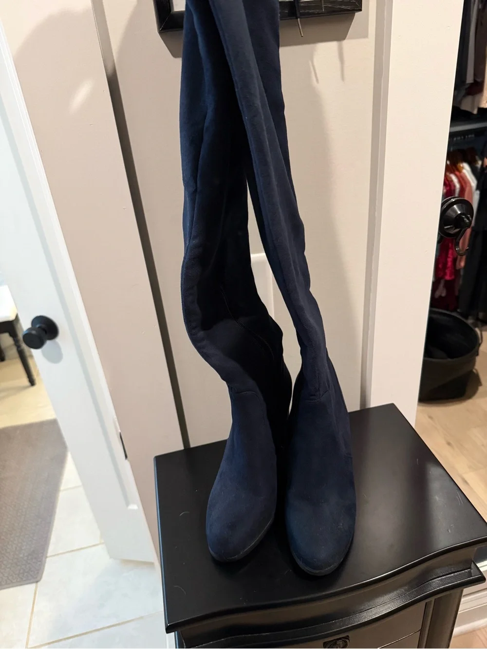Over-the-Knee Women's Suede Boots - Navy